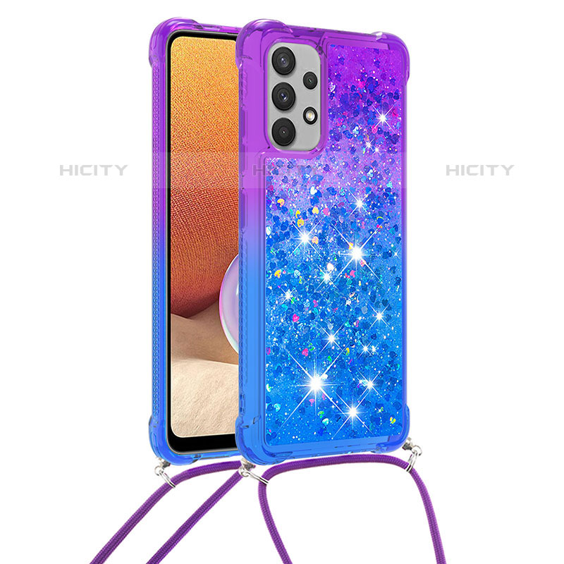 Coque Silicone Housse Etui Gel Bling-Bling avec Laniere Strap S01 pour Samsung Galaxy M32 5G Violet Plus