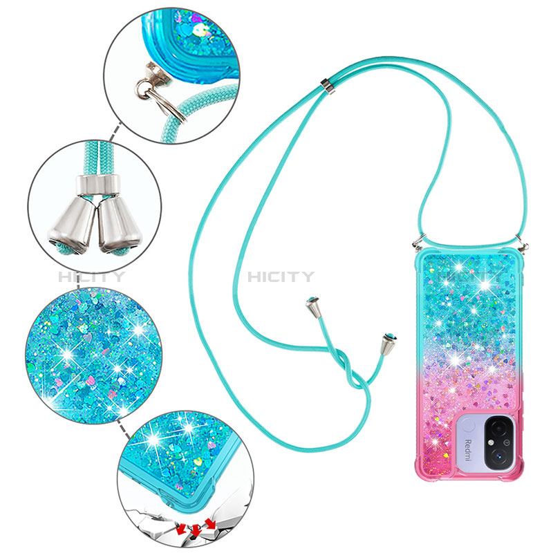 Coque Silicone Housse Etui Gel Bling-Bling avec Laniere Strap S01 pour Xiaomi Redmi 12C 4G Plus