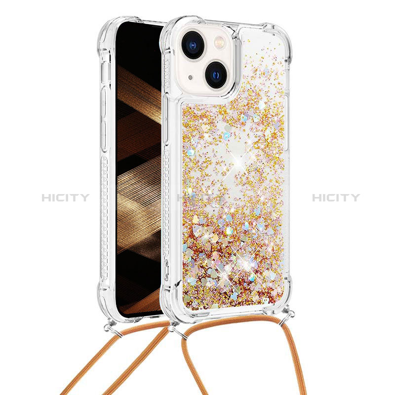 Coque Silicone Housse Etui Gel Bling-Bling avec Laniere Strap S02 pour Apple iPhone 13 Or Plus