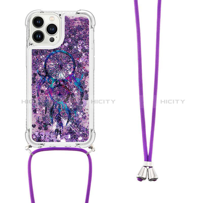 Coque Silicone Housse Etui Gel Bling-Bling avec Laniere Strap S02 pour Apple iPhone 13 Pro Max Violet Plus