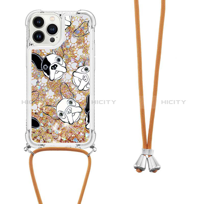 Coque Silicone Housse Etui Gel Bling-Bling avec Laniere Strap S02 pour Apple iPhone 13 Pro Or Plus