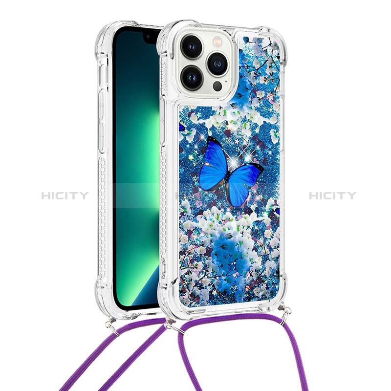 Coque Silicone Housse Etui Gel Bling-Bling avec Laniere Strap S02 pour Apple iPhone 14 Pro Max Plus