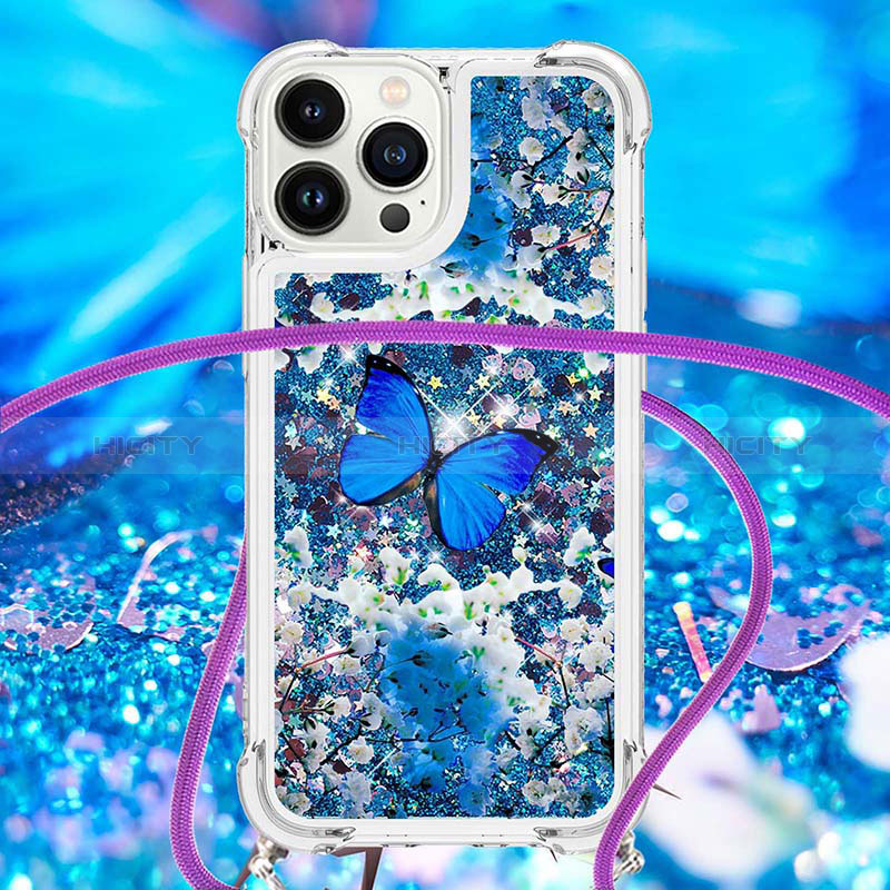 Coque Silicone Housse Etui Gel Bling-Bling avec Laniere Strap S02 pour Apple iPhone 14 Pro Plus