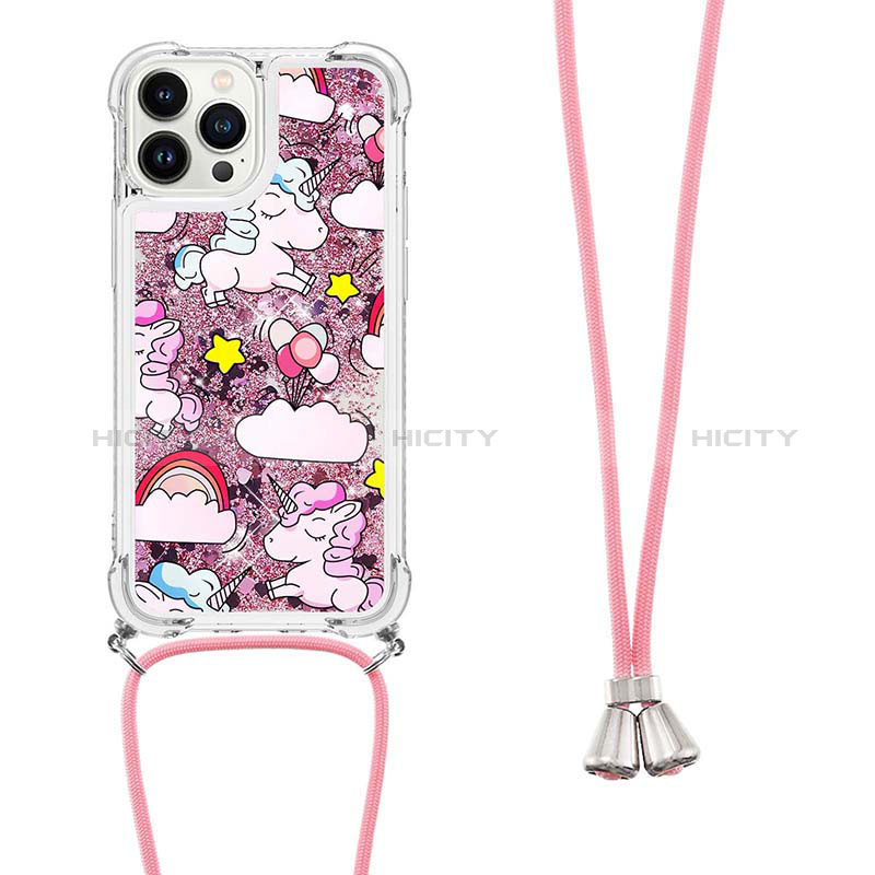 Coque Silicone Housse Etui Gel Bling-Bling avec Laniere Strap S02 pour Apple iPhone 14 Pro Plus