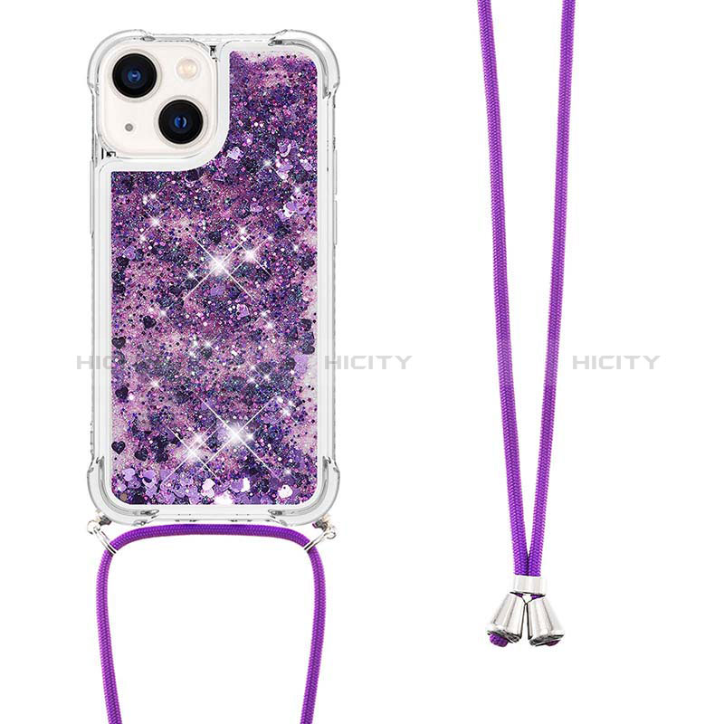 Coque Silicone Housse Etui Gel Bling-Bling avec Laniere Strap S02 pour Apple iPhone 15 Plus Plus