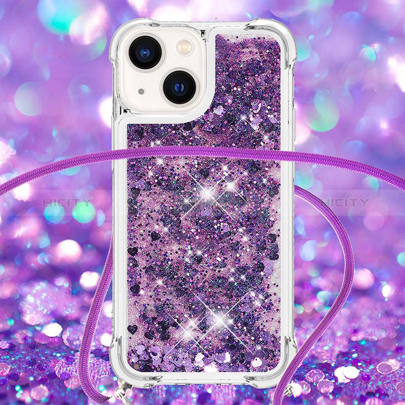 Coque Silicone Housse Etui Gel Bling-Bling avec Laniere Strap S02 pour Apple iPhone 15 Plus Plus