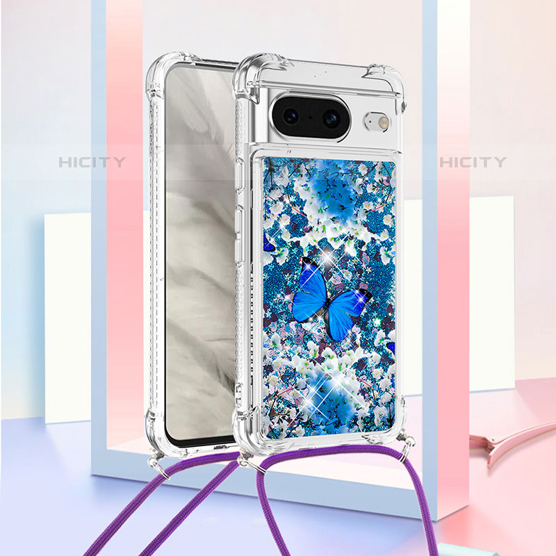 Coque Silicone Housse Etui Gel Bling-Bling avec Laniere Strap S02 pour Google Pixel 8 5G Plus