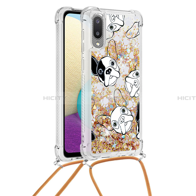 Coque Silicone Housse Etui Gel Bling-Bling avec Laniere Strap S02 pour Samsung Galaxy A02 Or Plus