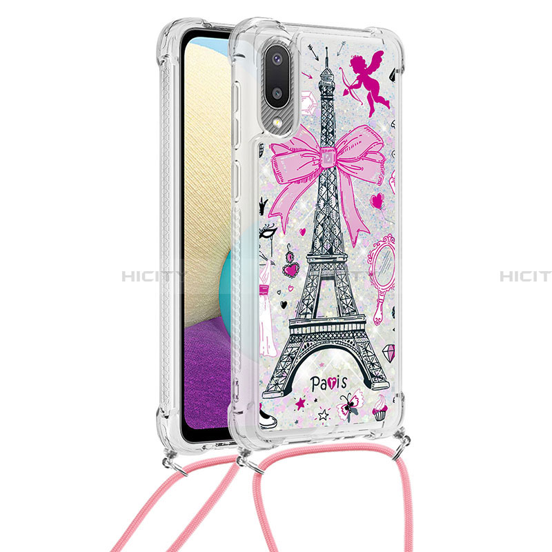 Coque Silicone Housse Etui Gel Bling-Bling avec Laniere Strap S02 pour Samsung Galaxy A02 Plus