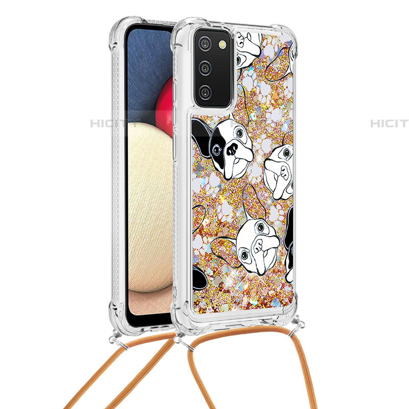 Coque Silicone Housse Etui Gel Bling-Bling avec Laniere Strap S02 pour Samsung Galaxy A03s Or Plus