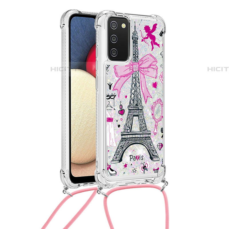 Coque Silicone Housse Etui Gel Bling-Bling avec Laniere Strap S02 pour Samsung Galaxy A03s Plus