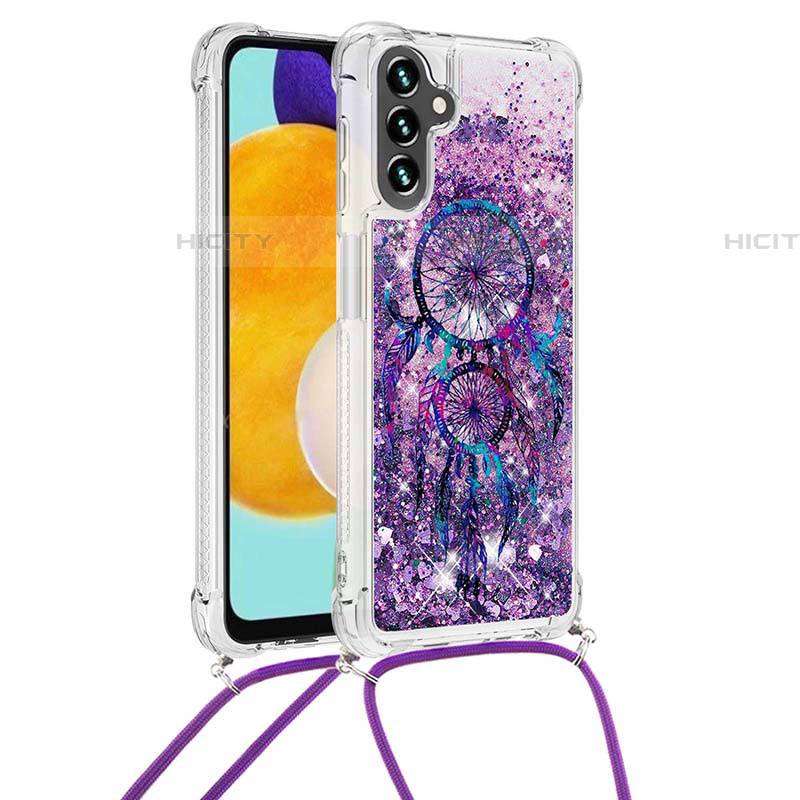 Coque Silicone Housse Etui Gel Bling-Bling avec Laniere Strap S02 pour Samsung Galaxy A04s Violet Plus