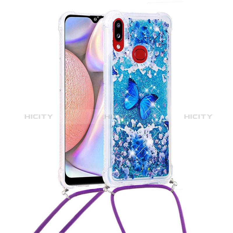 Coque Silicone Housse Etui Gel Bling-Bling avec Laniere Strap S02 pour Samsung Galaxy A10s Bleu Plus