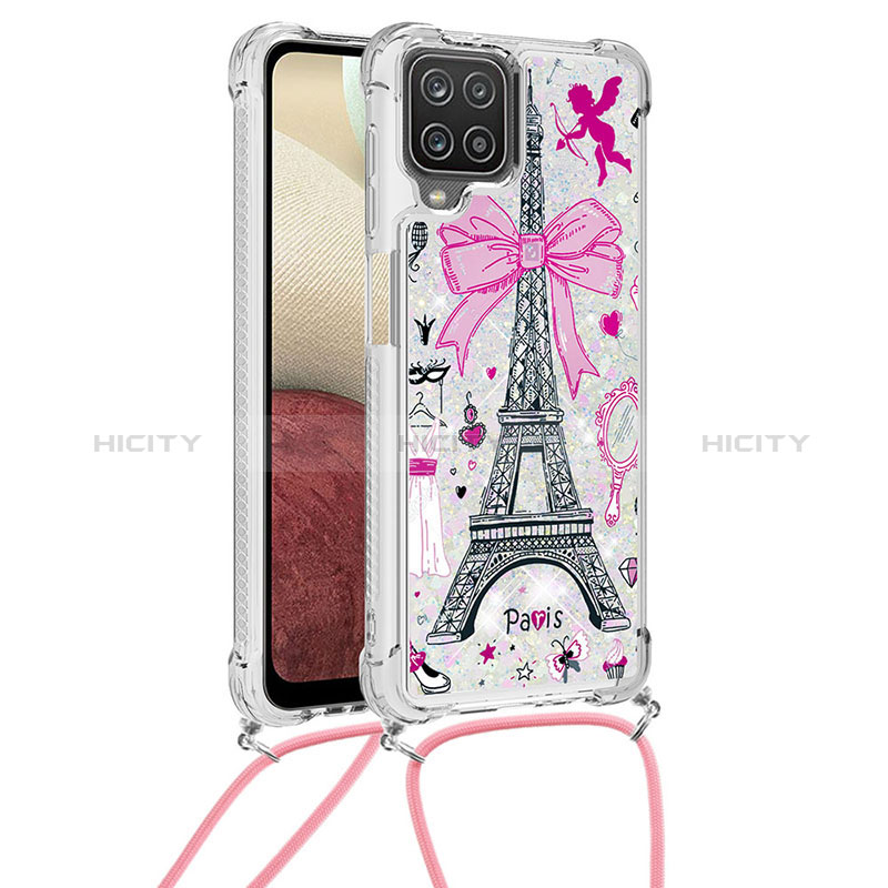 Coque Silicone Housse Etui Gel Bling-Bling avec Laniere Strap S02 pour Samsung Galaxy A12 Plus