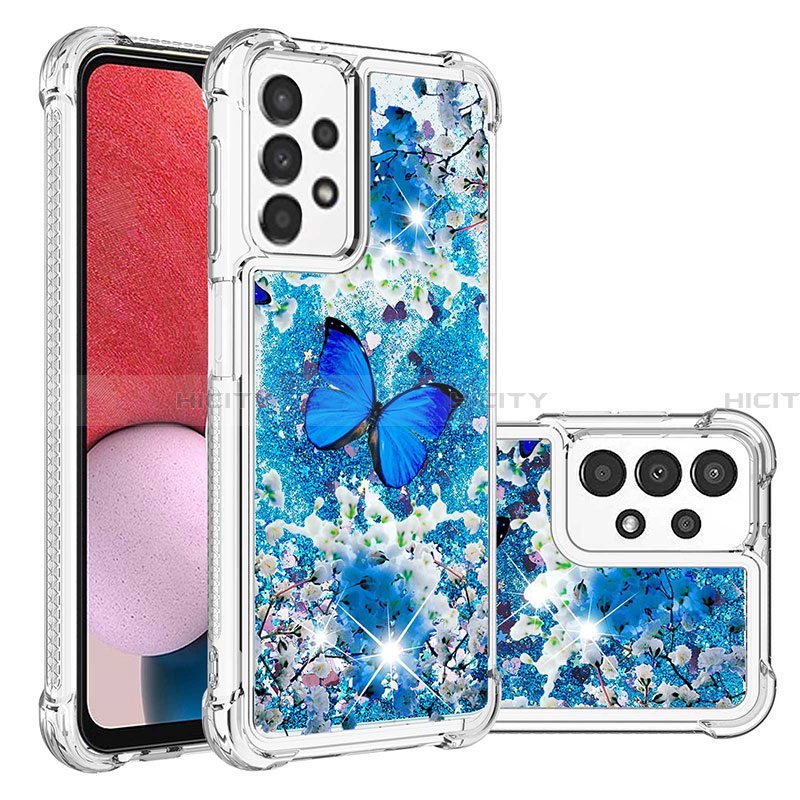 Coque Silicone Housse Etui Gel Bling-Bling avec Laniere Strap S02 pour Samsung Galaxy A13 4G Bleu Plus