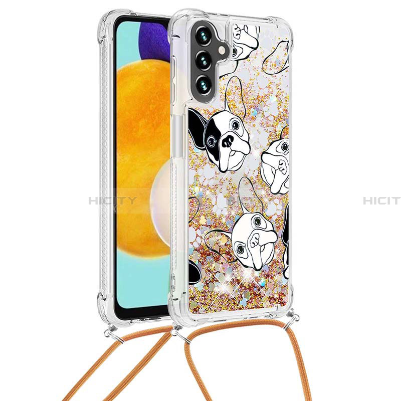 Coque Silicone Housse Etui Gel Bling-Bling avec Laniere Strap S02 pour Samsung Galaxy A13 5G Or Plus