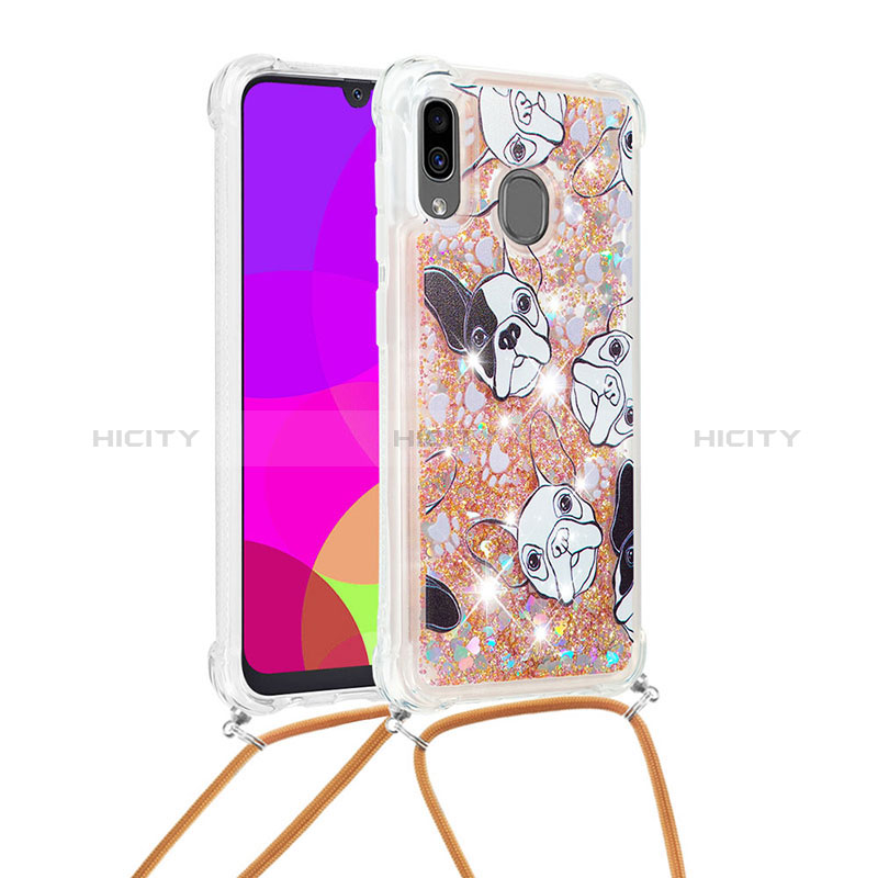 Coque Silicone Housse Etui Gel Bling-Bling avec Laniere Strap S02 pour Samsung Galaxy A20 Or Plus