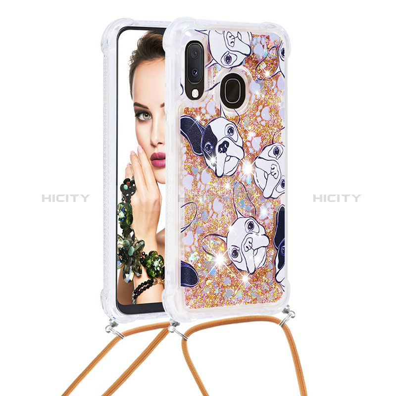 Coque Silicone Housse Etui Gel Bling-Bling avec Laniere Strap S02 pour Samsung Galaxy A20e Or Plus