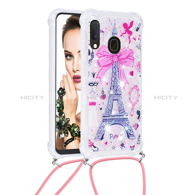 Coque Silicone Housse Etui Gel Bling-Bling avec Laniere Strap S02 pour Samsung Galaxy A20e Plus