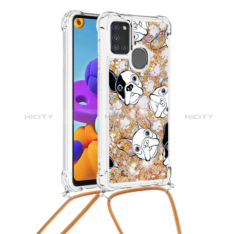 Coque Silicone Housse Etui Gel Bling-Bling avec Laniere Strap S02 pour Samsung Galaxy A21s Plus