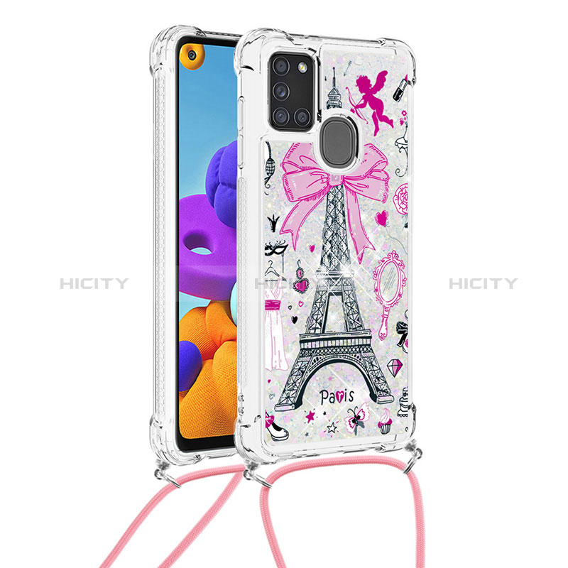 Coque Silicone Housse Etui Gel Bling-Bling avec Laniere Strap S02 pour Samsung Galaxy A21s Plus