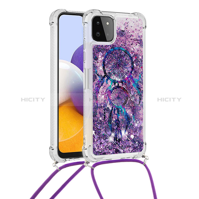 Coque Silicone Housse Etui Gel Bling-Bling avec Laniere Strap S02 pour Samsung Galaxy A22s 5G Violet Plus