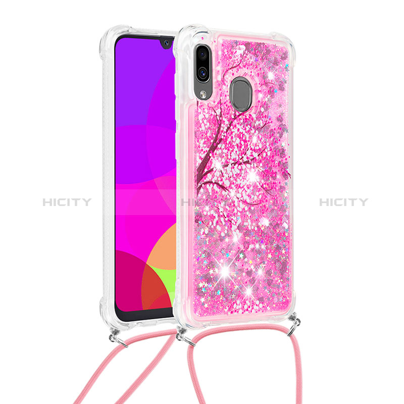 Coque Silicone Housse Etui Gel Bling-Bling avec Laniere Strap S02 pour Samsung Galaxy A30 Rose Rouge Plus