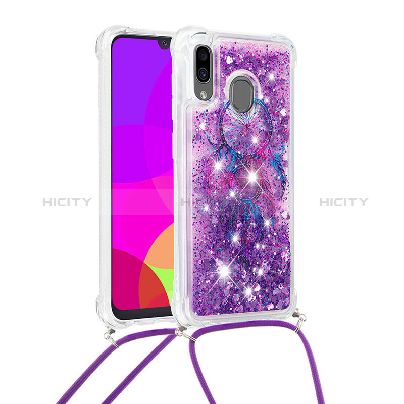 Coque Silicone Housse Etui Gel Bling-Bling avec Laniere Strap S02 pour Samsung Galaxy A30 Violet Plus