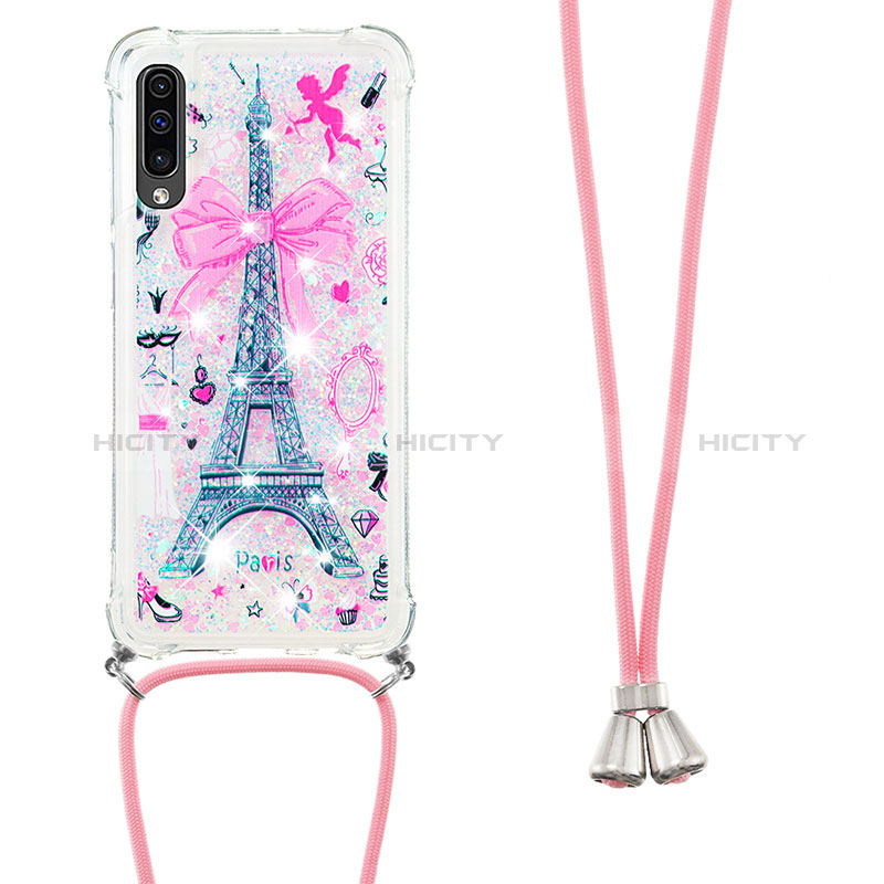 Coque Silicone Housse Etui Gel Bling-Bling avec Laniere Strap S02 pour Samsung Galaxy A30S Rose Plus