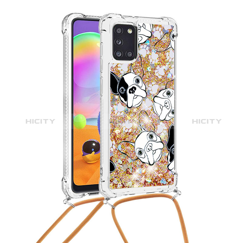 Coque Silicone Housse Etui Gel Bling-Bling avec Laniere Strap S02 pour Samsung Galaxy A31 Or Plus