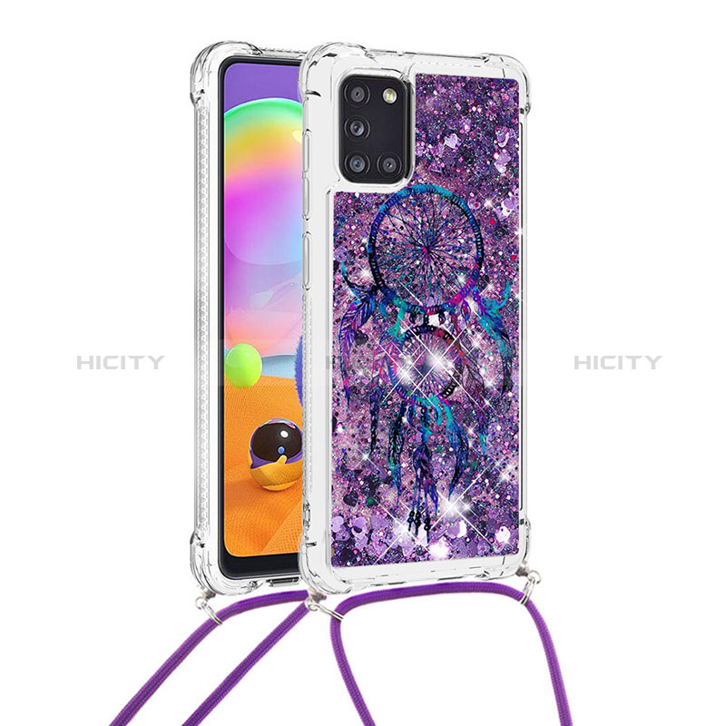 Coque Silicone Housse Etui Gel Bling-Bling avec Laniere Strap S02 pour Samsung Galaxy A31 Violet Plus