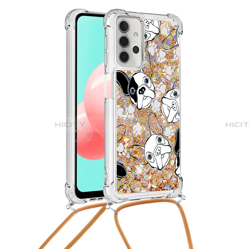 Coque Silicone Housse Etui Gel Bling-Bling avec Laniere Strap S02 pour Samsung Galaxy A32 4G Or Plus