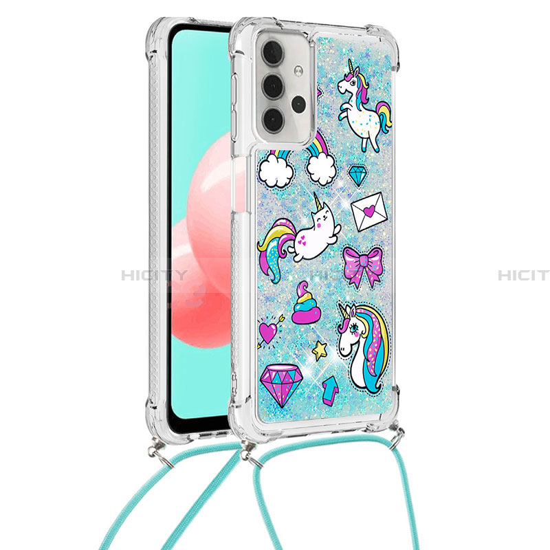 Coque Silicone Housse Etui Gel Bling-Bling avec Laniere Strap S02 pour Samsung Galaxy A32 4G Plus