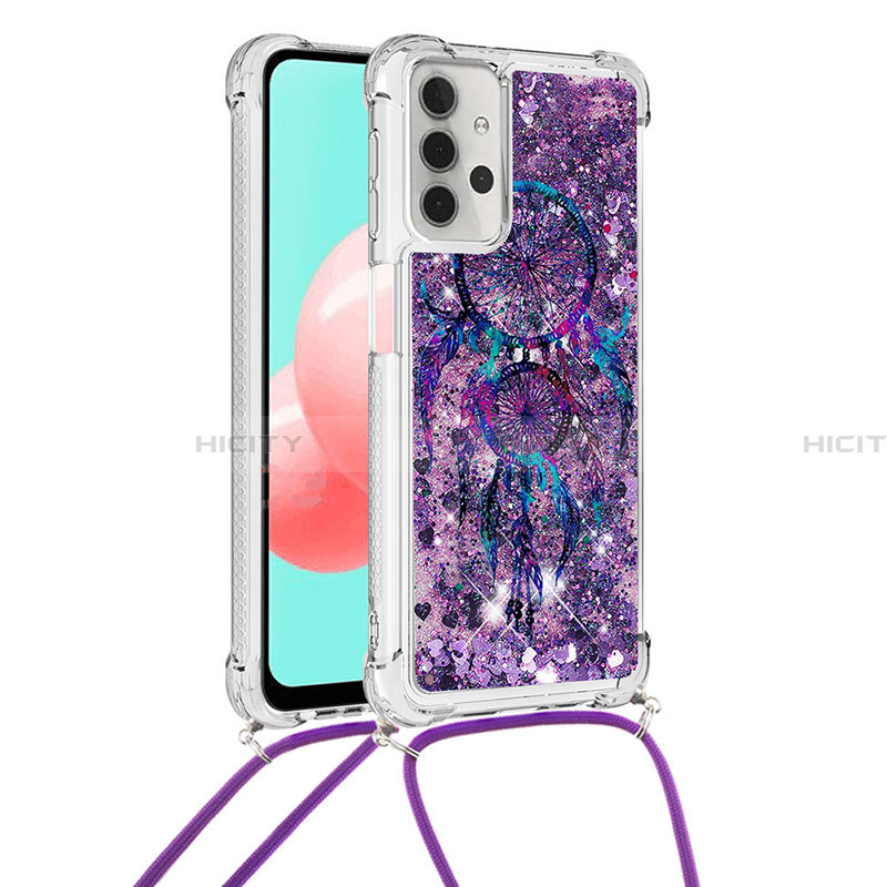 Coque Silicone Housse Etui Gel Bling-Bling avec Laniere Strap S02 pour Samsung Galaxy A32 5G Violet Plus