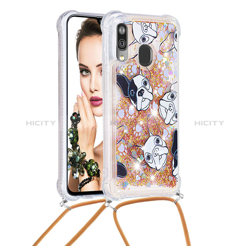 Coque Silicone Housse Etui Gel Bling-Bling avec Laniere Strap S02 pour Samsung Galaxy A40 Or Plus