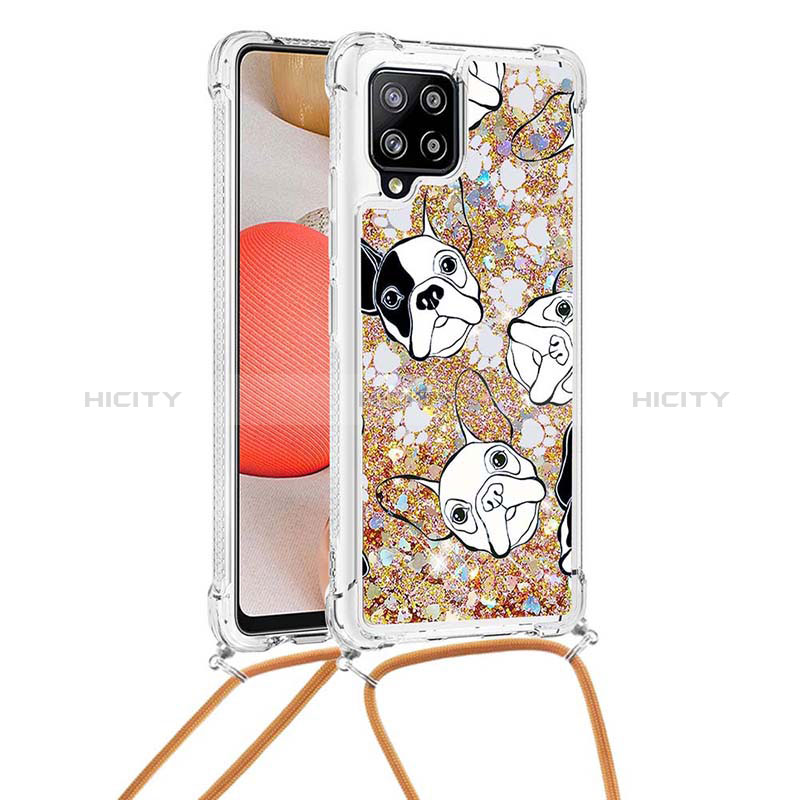 Coque Silicone Housse Etui Gel Bling-Bling avec Laniere Strap S02 pour Samsung Galaxy A42 5G Or Plus