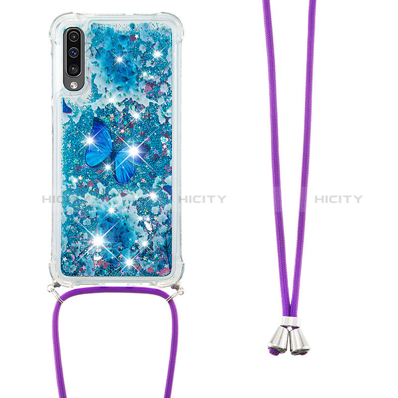 Coque Silicone Housse Etui Gel Bling-Bling avec Laniere Strap S02 pour Samsung Galaxy A50S Bleu Plus