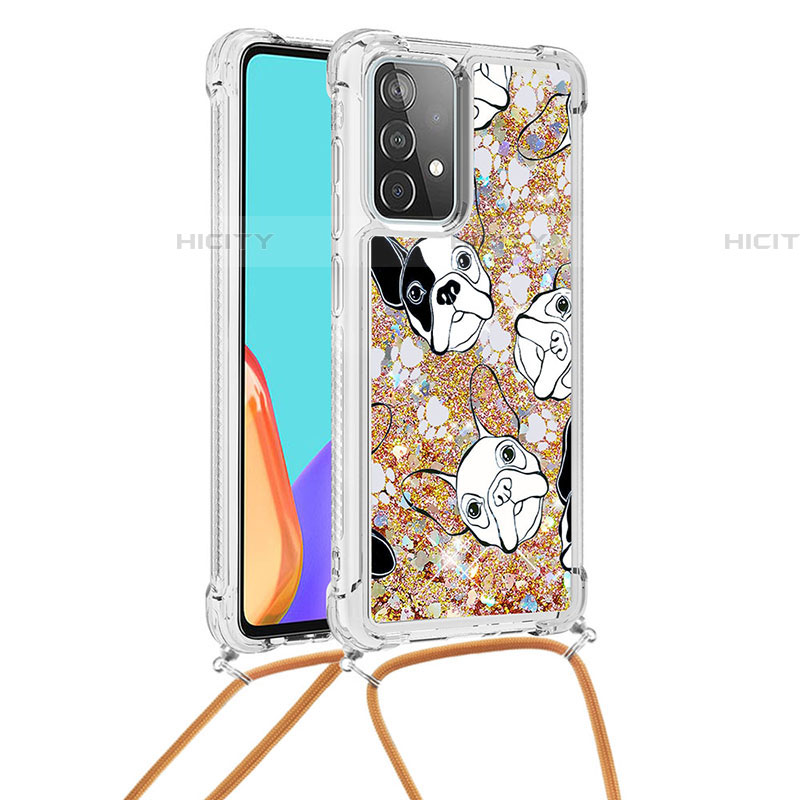 Coque Silicone Housse Etui Gel Bling-Bling avec Laniere Strap S02 pour Samsung Galaxy A52 4G Or Plus