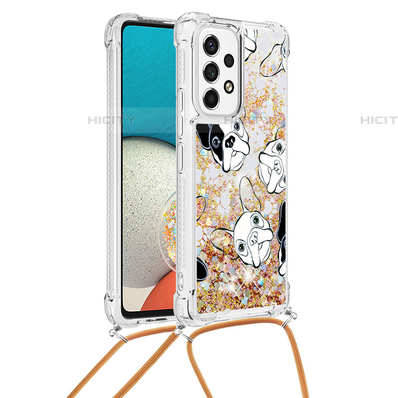 Coque Silicone Housse Etui Gel Bling-Bling avec Laniere Strap S02 pour Samsung Galaxy A53 5G Or Plus