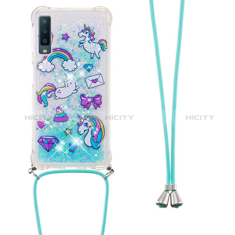 Coque Silicone Housse Etui Gel Bling-Bling avec Laniere Strap S02 pour Samsung Galaxy A7 (2018) A750 Plus