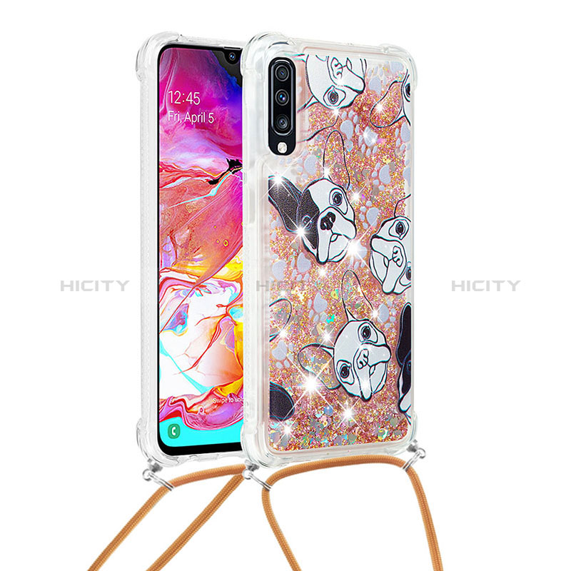 Coque Silicone Housse Etui Gel Bling-Bling avec Laniere Strap S02 pour Samsung Galaxy A70S Or Plus