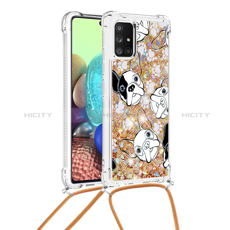 Coque Silicone Housse Etui Gel Bling-Bling avec Laniere Strap S02 pour Samsung Galaxy A71 5G Or Plus