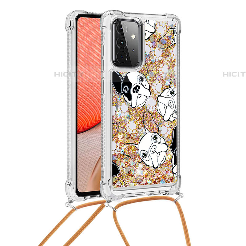 Coque Silicone Housse Etui Gel Bling-Bling avec Laniere Strap S02 pour Samsung Galaxy A72 4G Or Plus