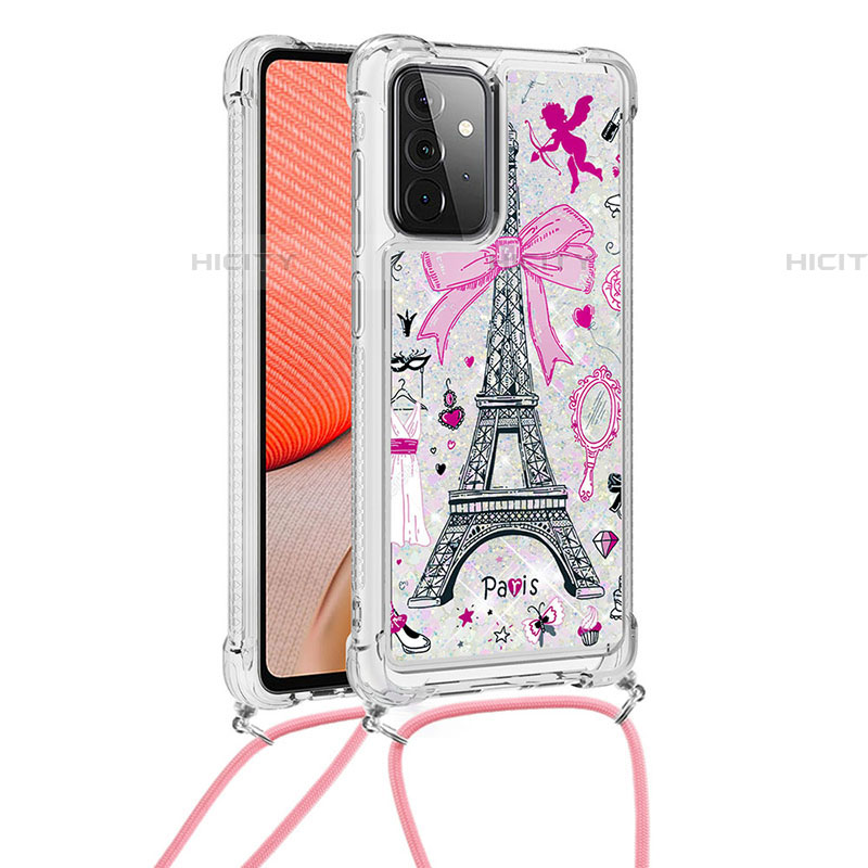 Coque Silicone Housse Etui Gel Bling-Bling avec Laniere Strap S02 pour Samsung Galaxy A72 4G Plus