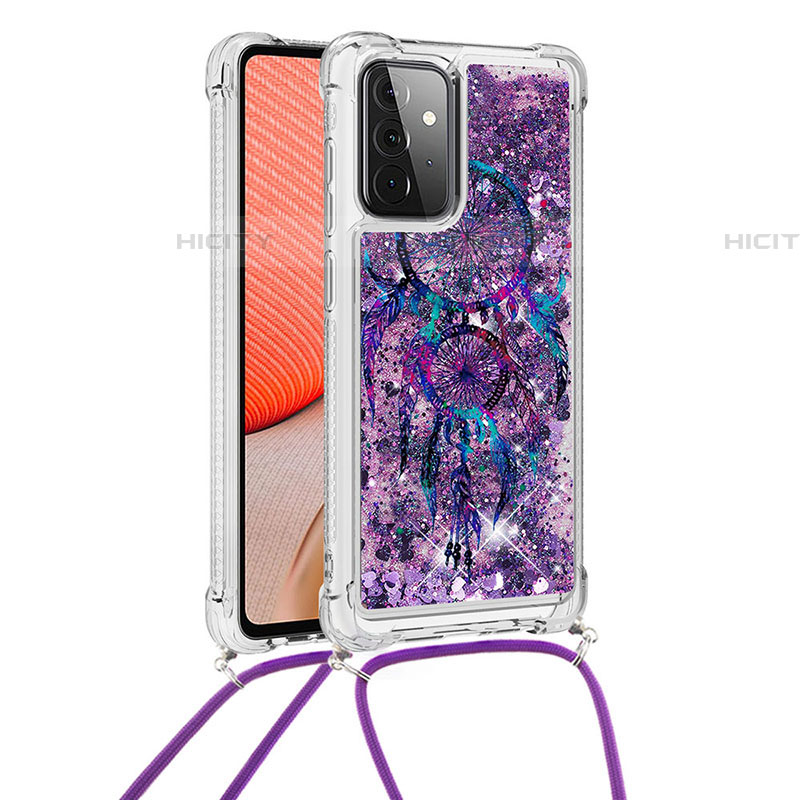 Coque Silicone Housse Etui Gel Bling-Bling avec Laniere Strap S02 pour Samsung Galaxy A72 4G Violet Plus