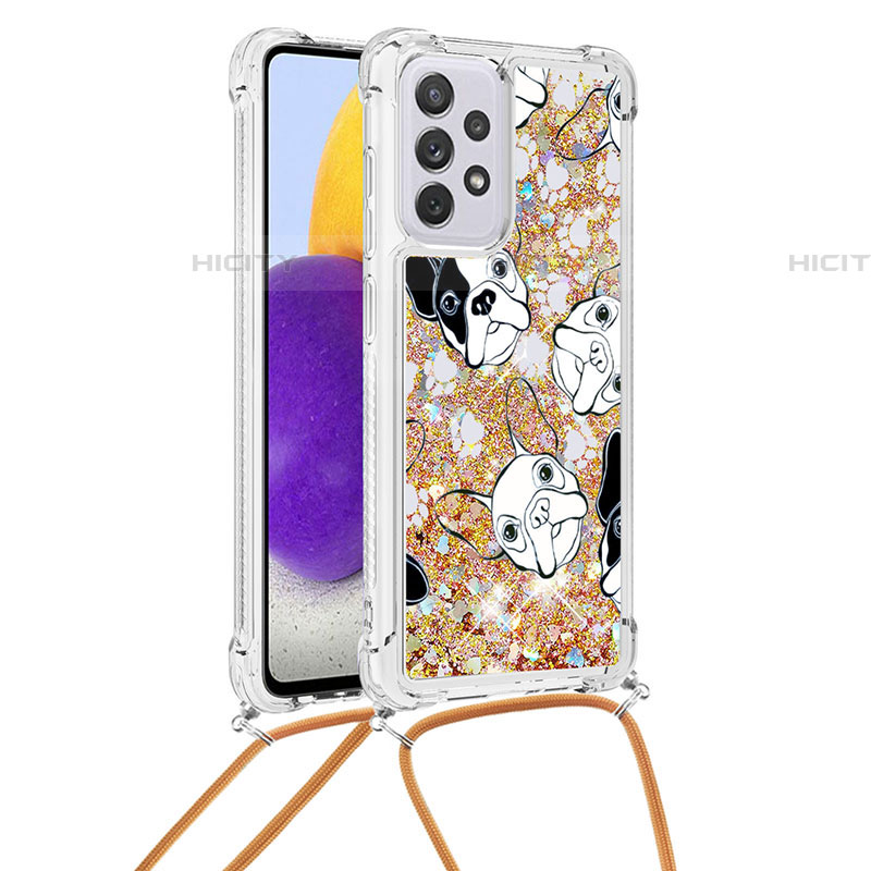 Coque Silicone Housse Etui Gel Bling-Bling avec Laniere Strap S02 pour Samsung Galaxy A73 5G Or Plus