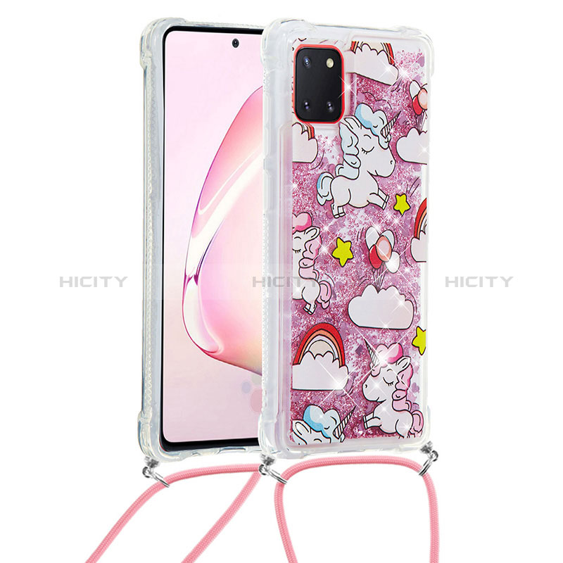 Coque Silicone Housse Etui Gel Bling-Bling avec Laniere Strap S02 pour Samsung Galaxy A81 Rouge Plus