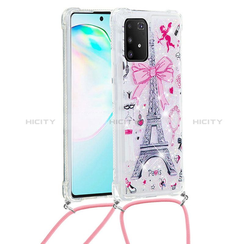 Coque Silicone Housse Etui Gel Bling-Bling avec Laniere Strap S02 pour Samsung Galaxy A91 Plus