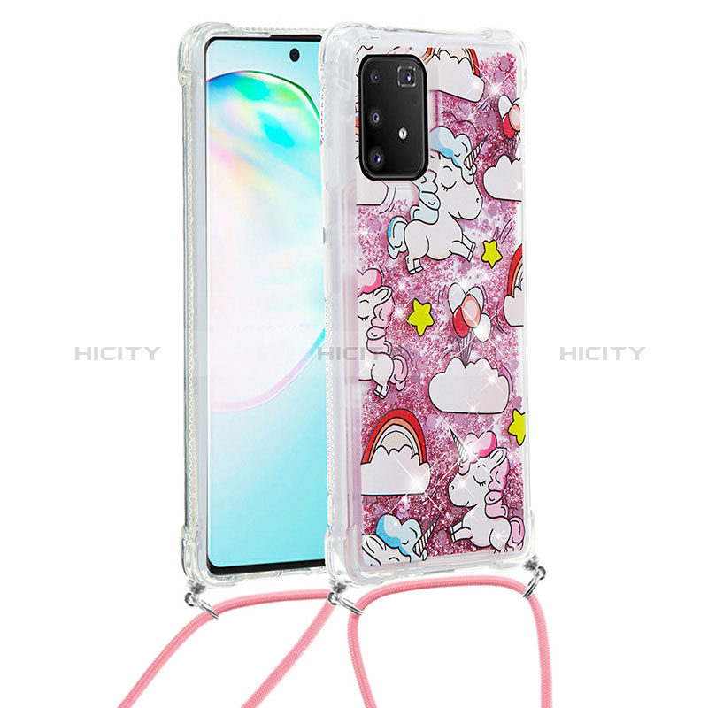 Coque Silicone Housse Etui Gel Bling-Bling avec Laniere Strap S02 pour Samsung Galaxy A91 Rouge Plus