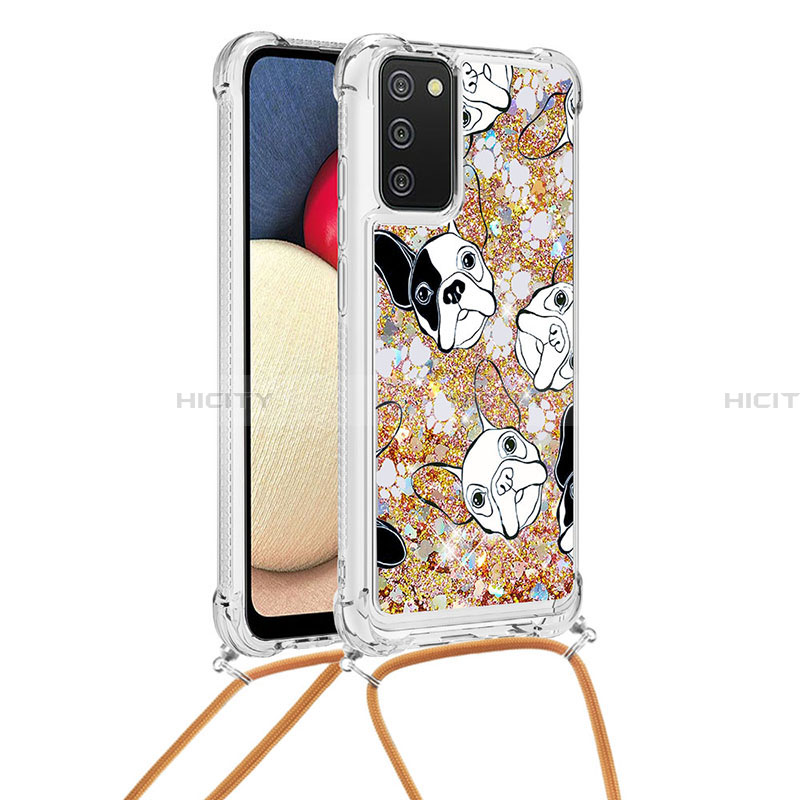 Coque Silicone Housse Etui Gel Bling-Bling avec Laniere Strap S02 pour Samsung Galaxy F02S SM-E025F Plus